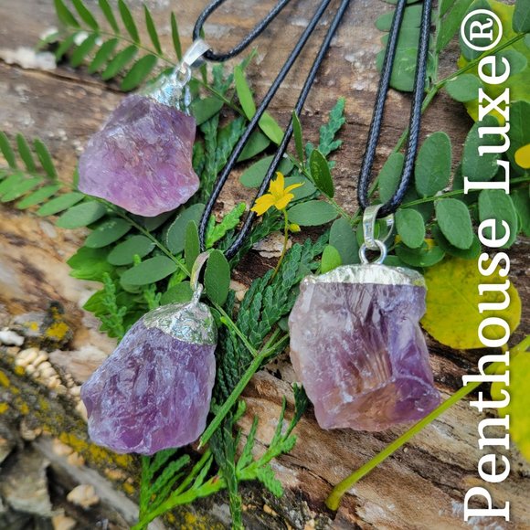 REAL Amethyst Quartz Silver Pendant Necklace - Picture 3 of 6